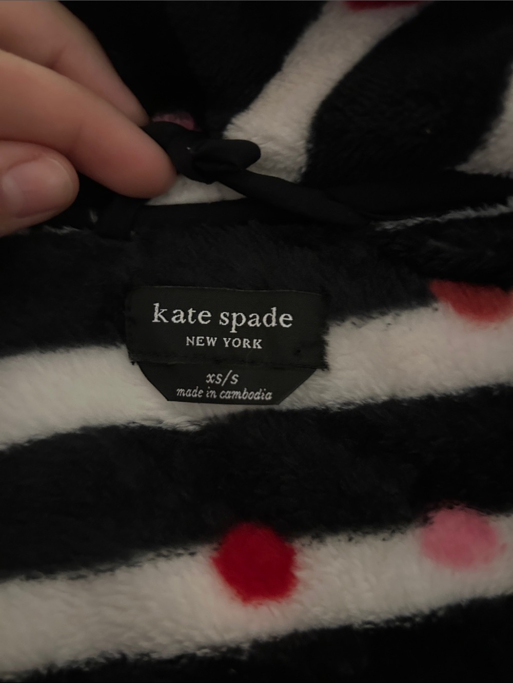 kate spade Black & White Striped Plush Robe with Pink and Red Dots - Picture 3 of 4